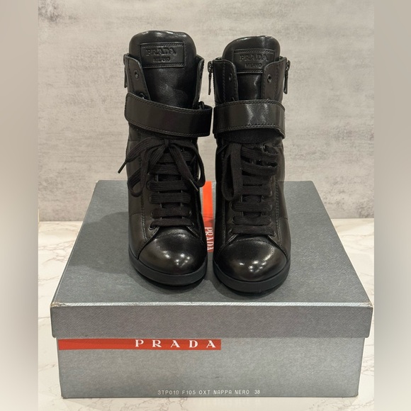 Brand New in Box: Prada Sport Nero Nappa Leather Combat Ankle Boots - Picture 2 of 5